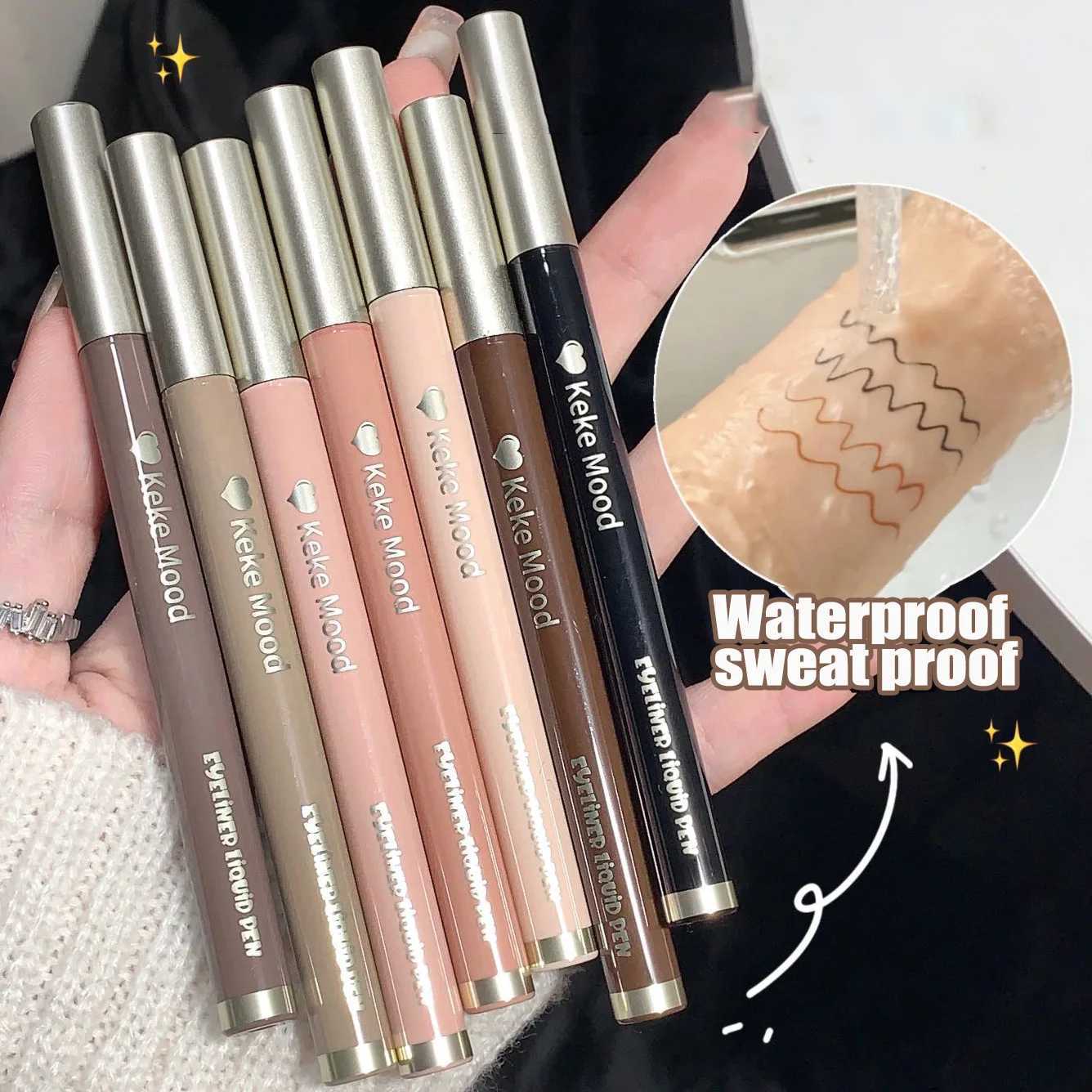 Ultra Thin Silky Matte Liquid Eyeliner Waterproof Non Smudging Black Red Brown Pink Lying Silkworm Glitter Eye Liner Makeup Tool Y240813