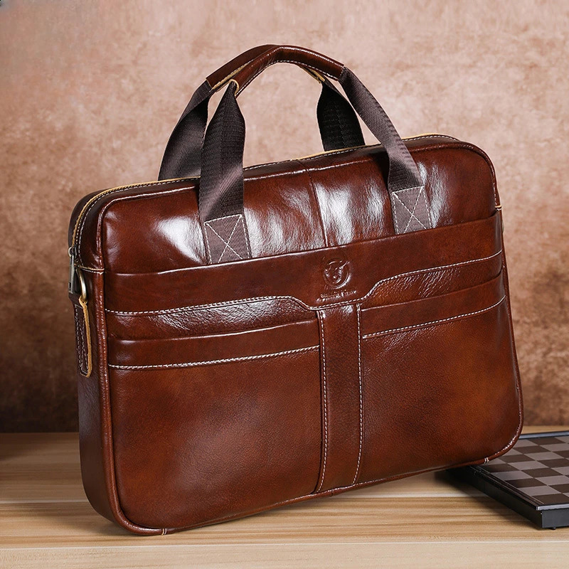 Retro Mens Briefcases Large Capacity Soft Genuine Cowhide Leather Business Casual Laptop Crossbody Messenger Bag 240813