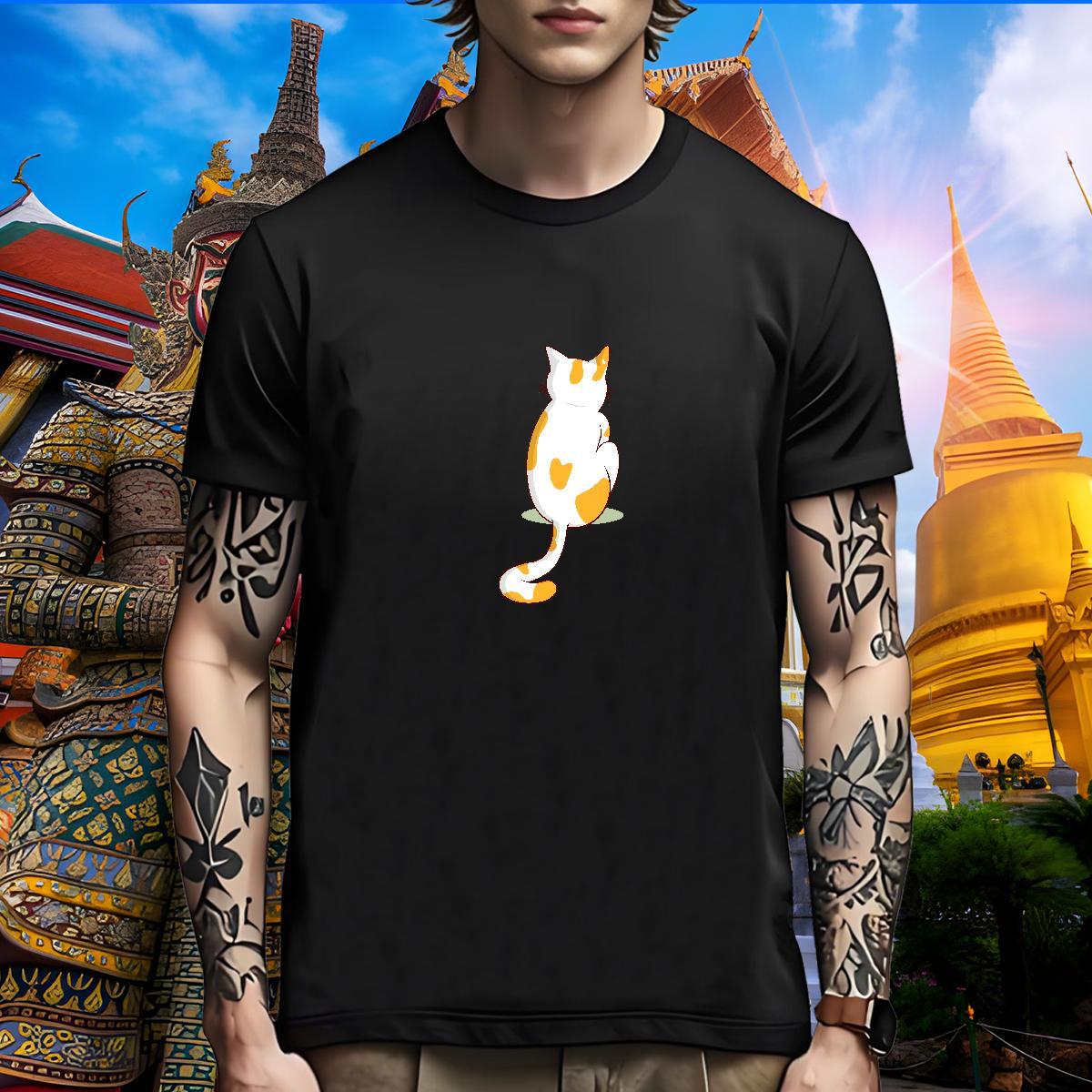 TOP Quality T Shirt For Man cat Breathable Casual Daily Wear Floral Print 230g 100% Cotton Men Tops Tees Designer Tshirts