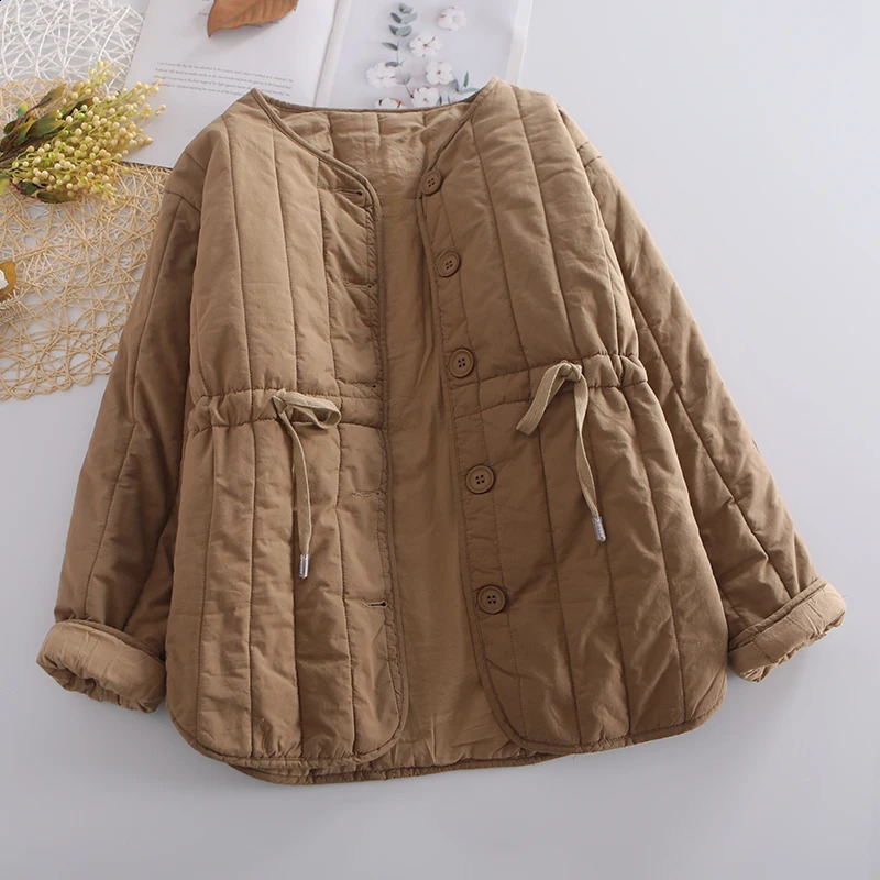 Women Warm Parkas Solid Color Winter Autumn Loose Cardigan Fashion Warm Cotton-padded Lace Up Thick Outerwear Coat 240813