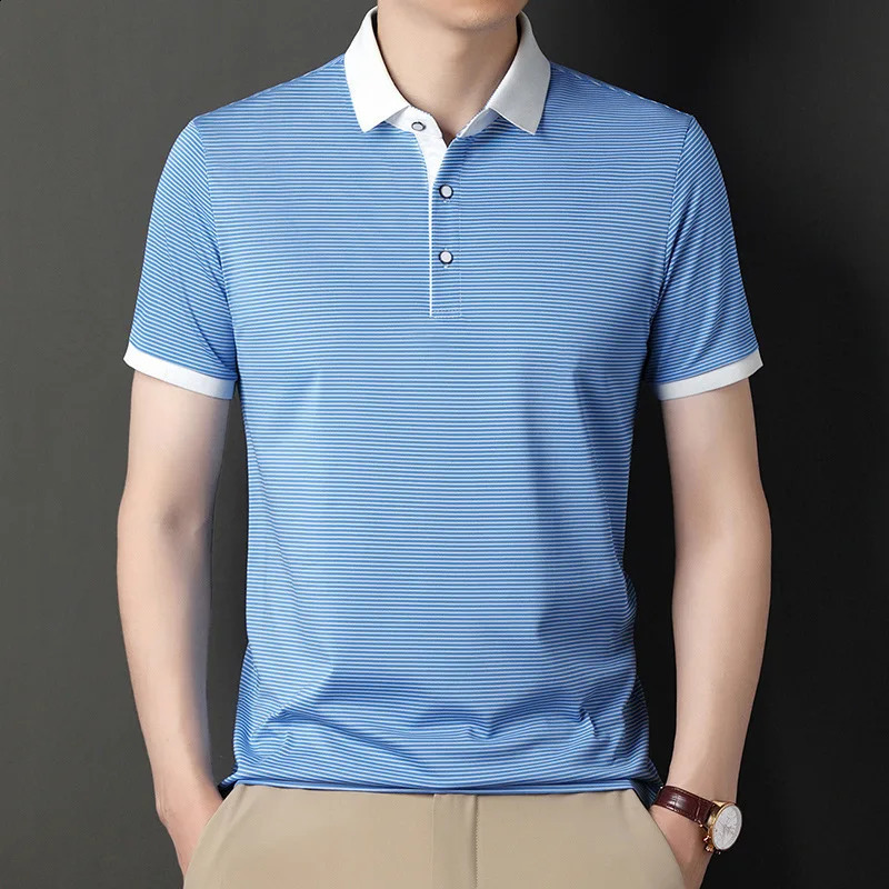 Mens summer half sleeve thin Polo shirt short sleeve T-shirt middle-aged mens solid color business casual mens shirt 240820