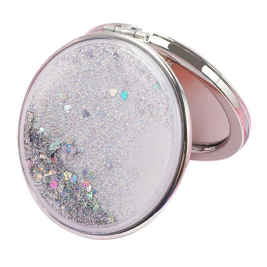 Travel double-sided folding pocket sized makeup mirror with regular/2X magnifying glass W240813