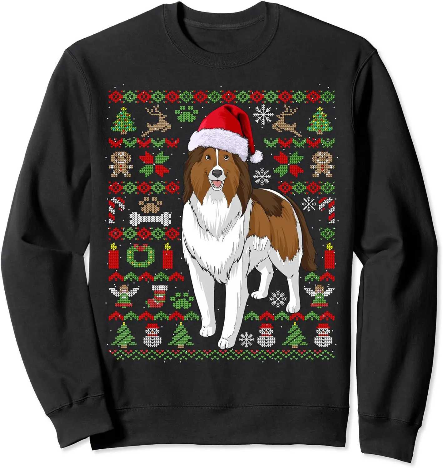 Ugly Christmas Sweater Shetland Sheepdog Dog Lovers Gift T-Shirt 100% Cotton O-Neck Long Sleeve Casual Mens T-shirt Size S-3XLM240814