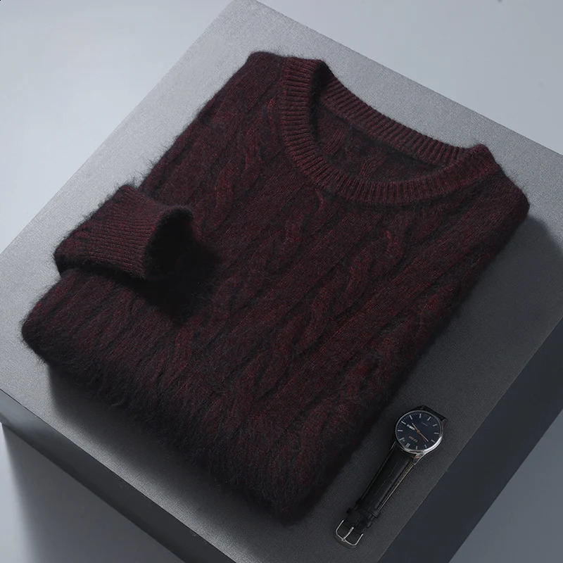 Winter Mens Thickened Sweater Mink Cashmere Sweater Pullover Round Neck Twisted Large Size Casual Underlay Knitted Warm Top 240821