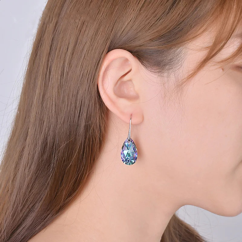 Classic silver Korean pear shaped pendant earrings original crystal from Austria womens large pendant 240810