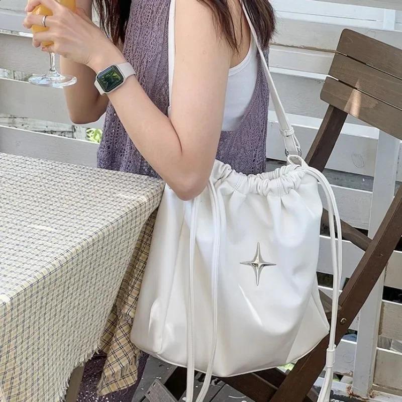 Y2K Korean Vintage Goth Black Hobo Tote Bag Aesthetic Star Girl Purse Handbag Shoulder Crossbody Messenger Cross Body 240813