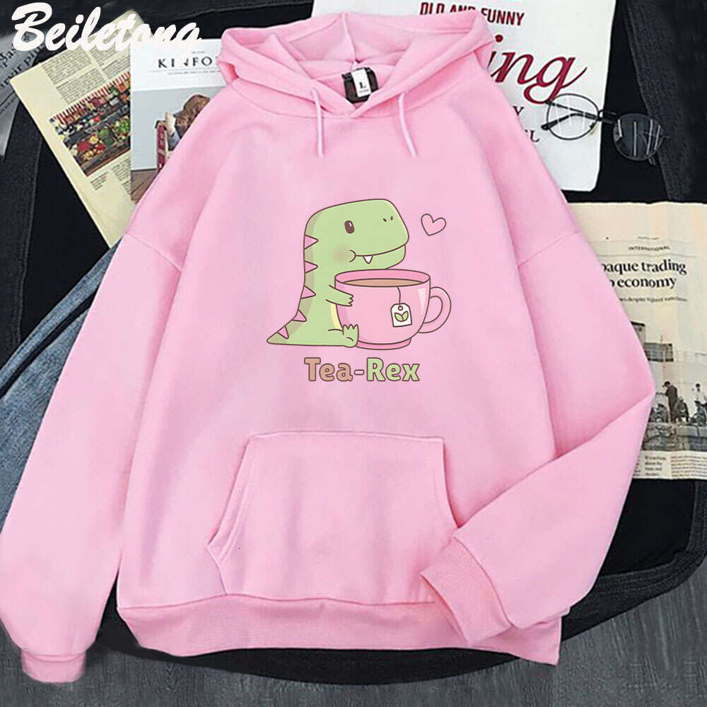 Hoodie Dinosaur Women Cute Print Kawaii Cartoon Clothing Plus Size Pullover Haruku Female Autumn Warm Streetwear