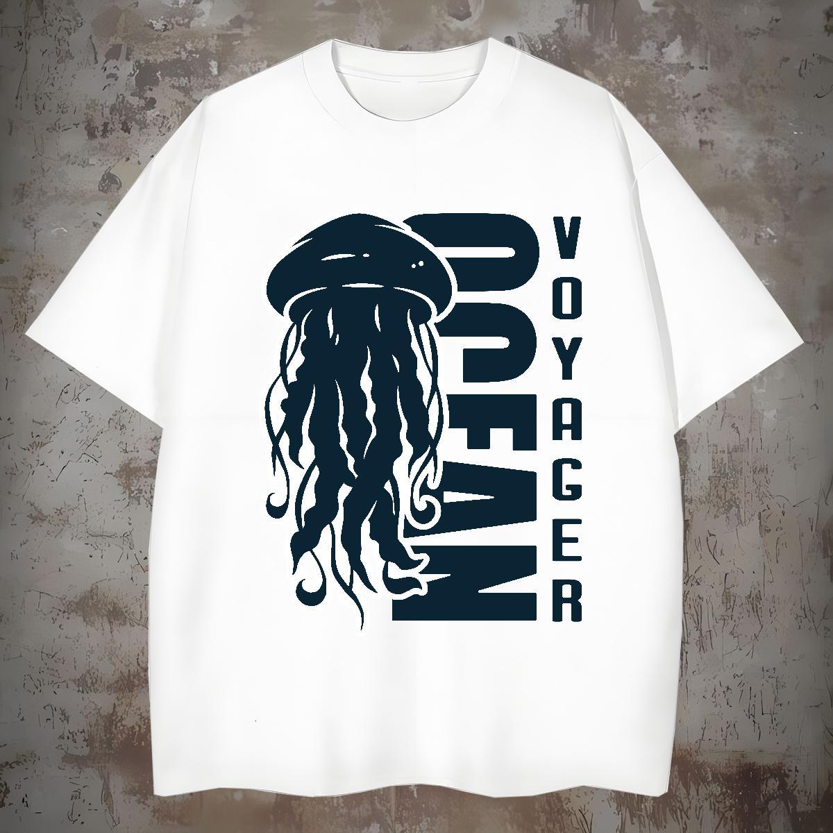 Free Shipping T-Shirts for Men jellyfish Breathable Soft Hip Hop Oversized 4XL 230g 100% Cotton Couples T Shirts Fashion New Tees