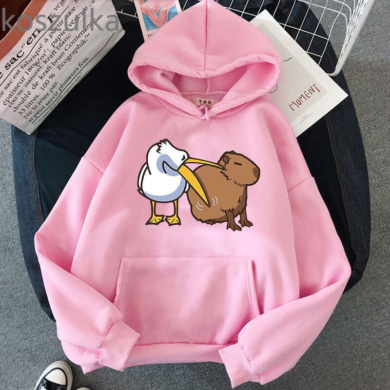 Cartoon Kawaii Capybara Print Women Hoodies Casual Long Sleeve Plus Size Sweatshirts Haruku Female Autumn Winter Warm Pullover