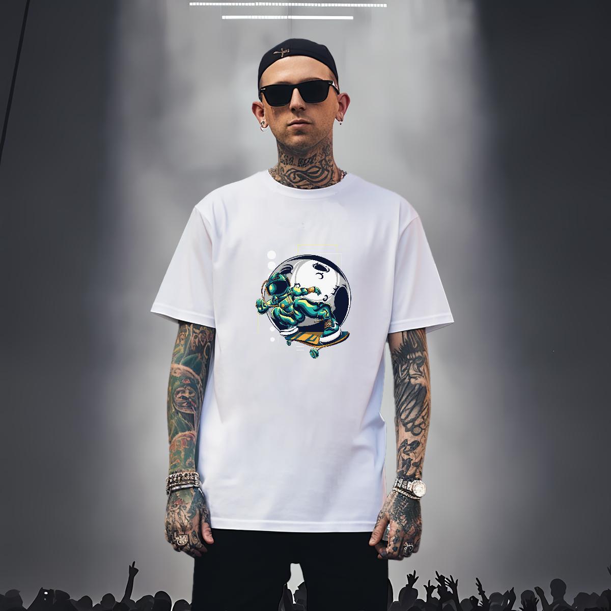 T Shirts Men 230g Cotton cosmonaut Street wear Hip Hop Breathable Custom Cartoon Couples T Shirts Fashion Cool Design Clothes