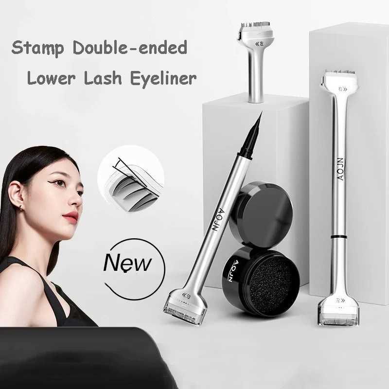 Eyeliner Pen 2 in 1 Lower Eyelash Stamp Tool Fast Dry Black Brown Waterproof Liquid Eyeliner Pen No Smudging Natural Makeup Set Y240813