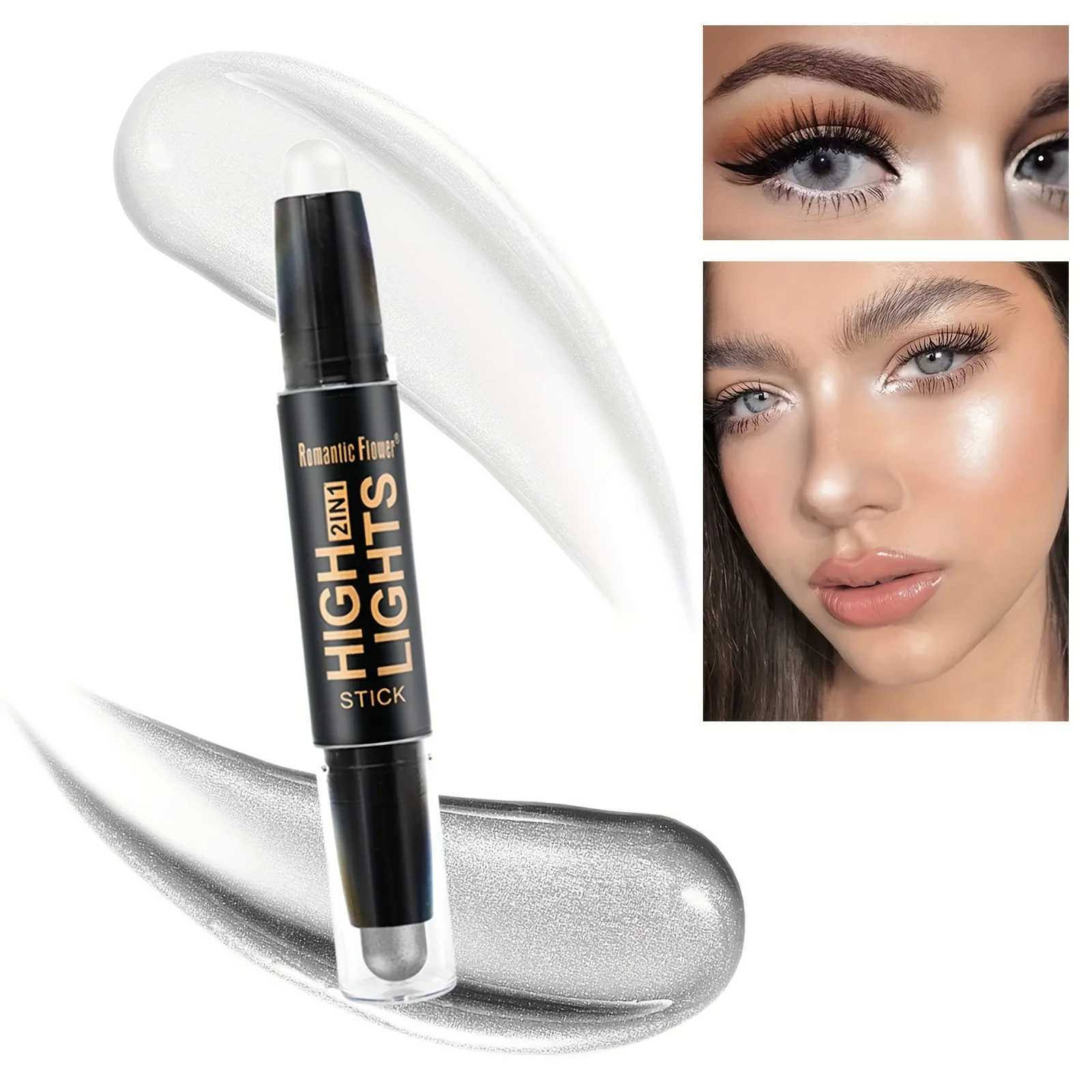 Double-ended bright white silkworm highlighter long-lasting waterproof smooth matte pearlescent silver eyeliner eyeshadow stick Y240813