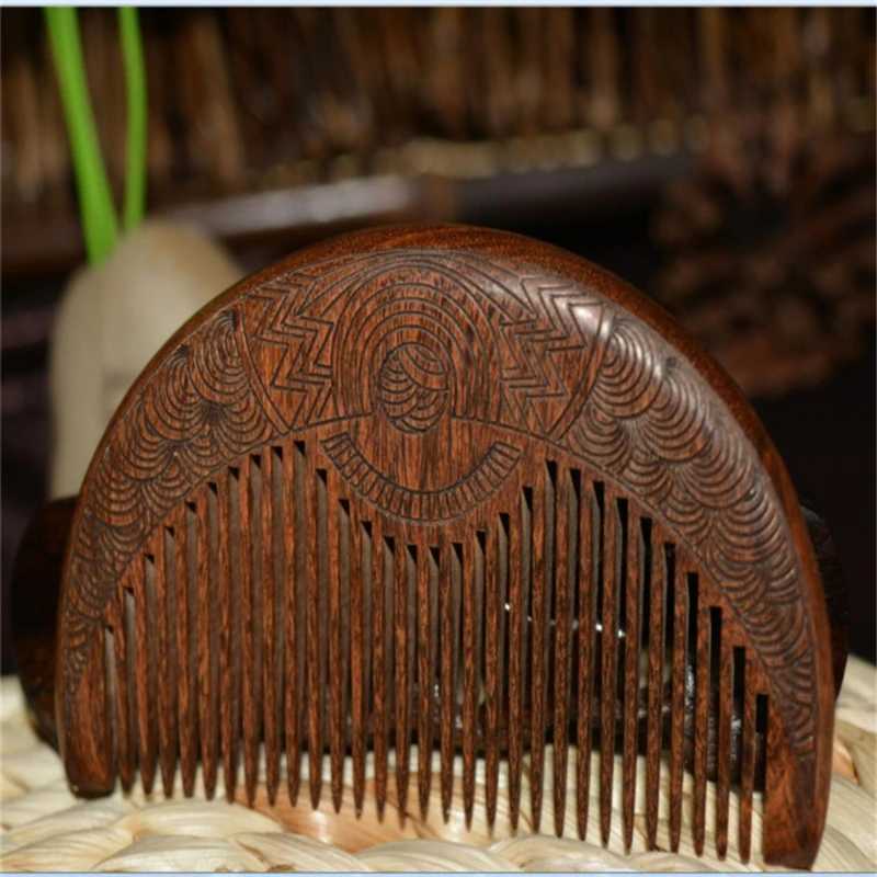 Pocket wooden comb sandalwood ultra narrow tooth wooden comb double-sided carved small comb hair styling tool W240813