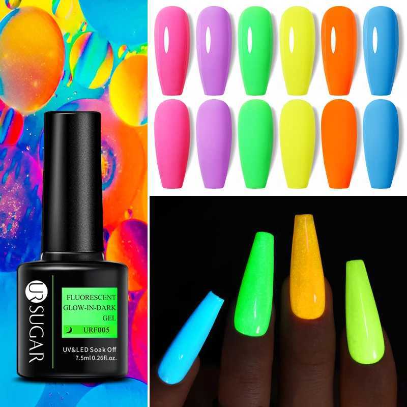 UR SUGAR 7.5ml Neon Luminous Glow-in-dark Gel Nail Polish Soak Off Fluorescent UV LED Varnish Need Matte Top CoatM240814