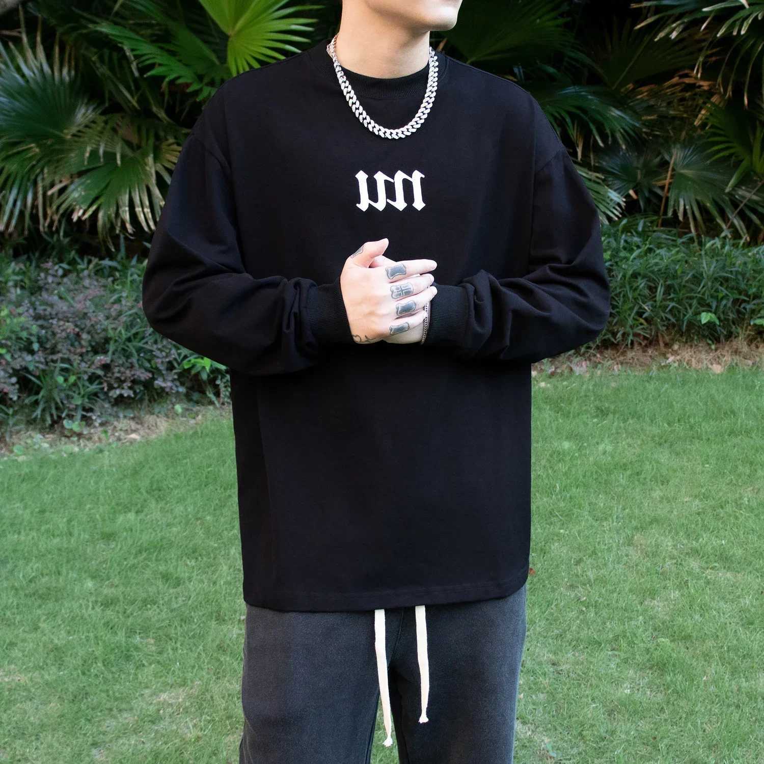 Unicolor Sweatshirts White Male T Shirts Plain Size S Tops for Men Casual Bulk Long Sleeve Pullover Polyester One Piece ClothesM240814