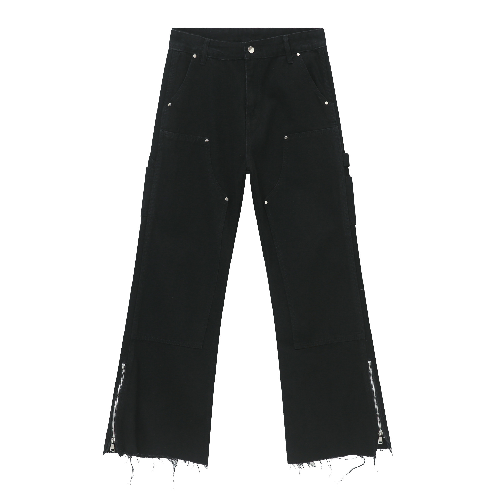 24ss Four Seasons New Product High Street Edge Side Zipper Design Micro Pull Wide Leg Jeans
