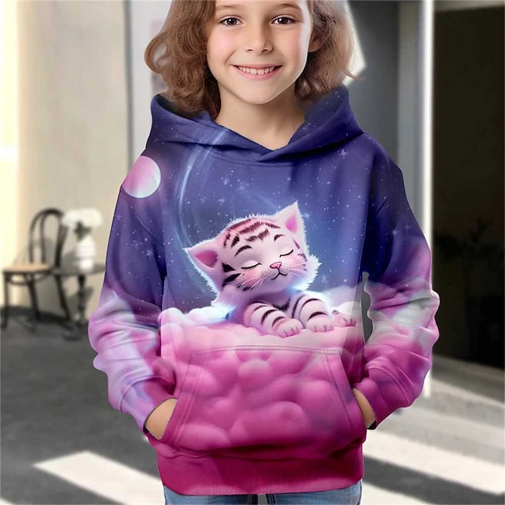Hoodies Animal Cat 3D Print kawaii Streetwear Boys Girls Sweatshirts Oversized Unisex Hoodie Kids Hooded Pullovers Tops ClothingY240814