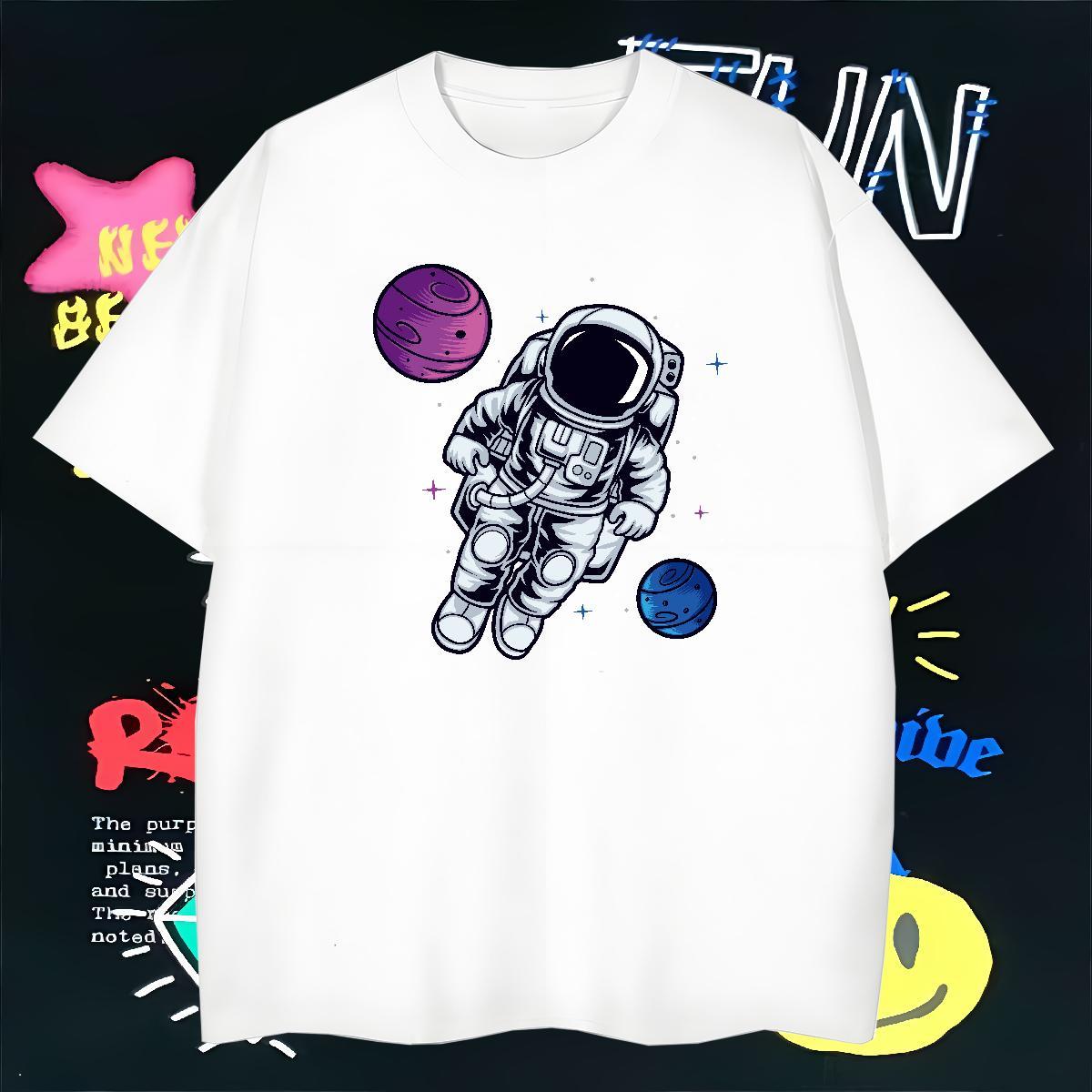 Man T Shirts 230g 100% Cotton cosmonaut Beach Breathable Short Sleeve Custom Printed Couples T Shirts Wholesale Designer Tees