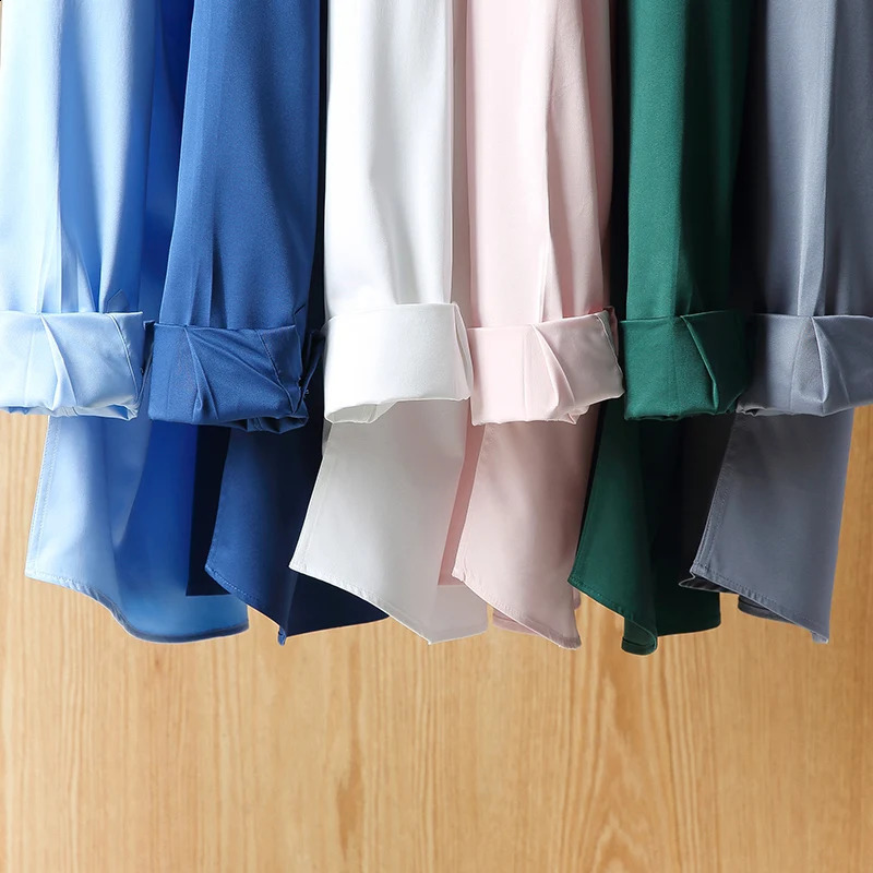 mens social shirts long sleeve smooth comfort soft casual without pocket solid Dress shirt regular fit wrinkle Free Man Top 240814