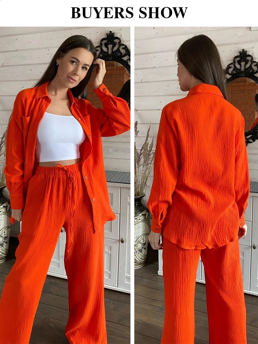 Clacive Casual Loose Pink Two Piece Pants Set Women Fashion Long Sleeve Blouses Matching Wide Trousers Suit Lace-Up Pant Sets 240813