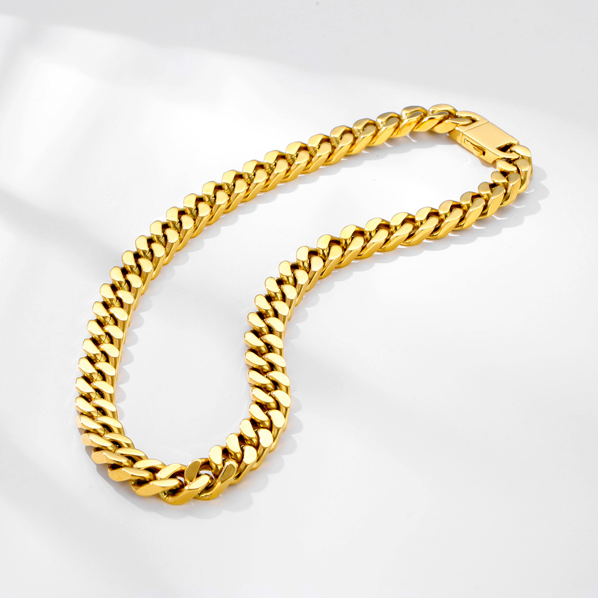 Hip Hop Punk Chain Reflect Light Necklace 18K Real Gold Plated Stainless Steel Necklace Rap Jewelry