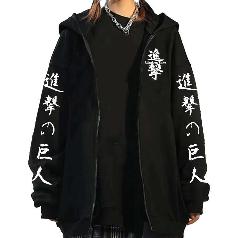 On Attack Titan Anime Plus Size Zipper Hoodie Shingeki No Kyojin Yeager Eren Printed Hooded Men Women Sweatshirts Zip Up Jacket