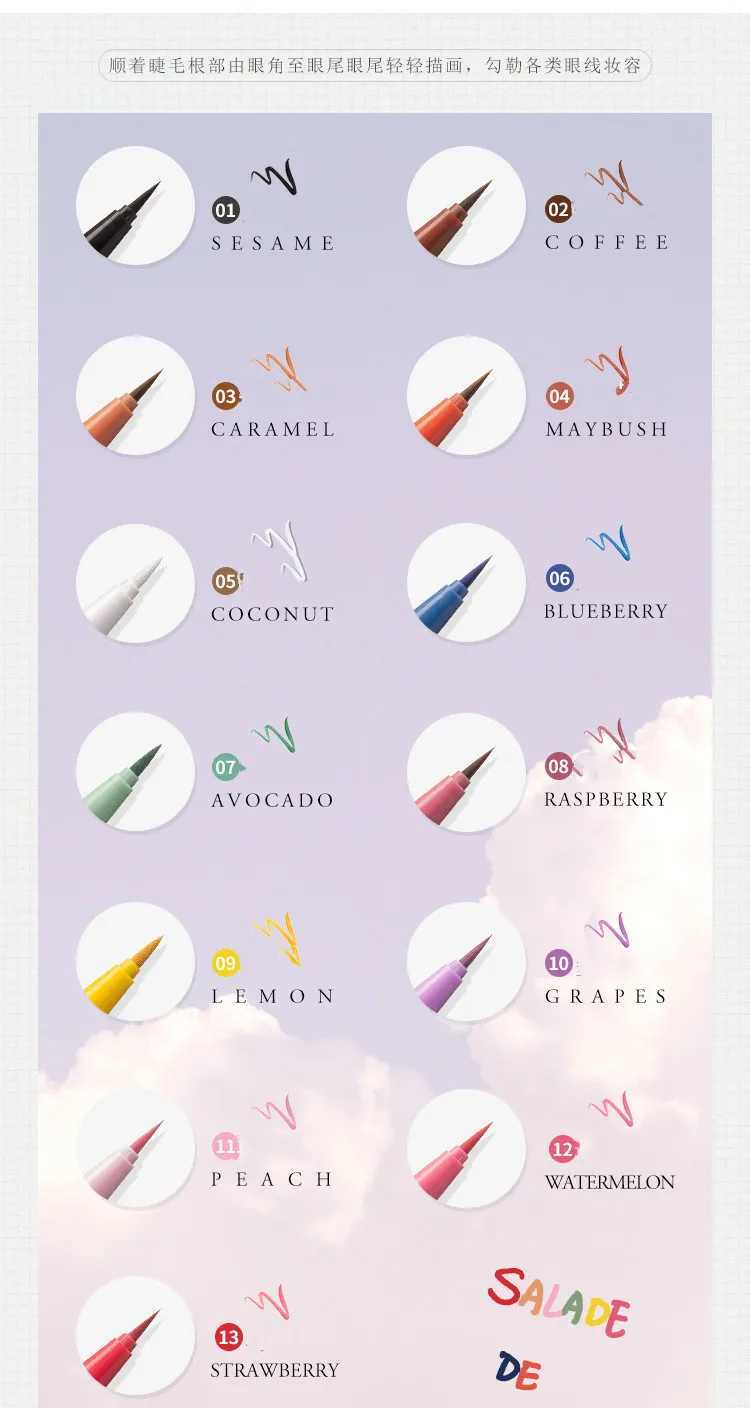 FLORTTE Fruit Salad Series Colorful Waterproof Liquid Eyeliner pencil Long-lasting Non-smudging Easy to Wear Eye Makeup Cosmetic Y240813