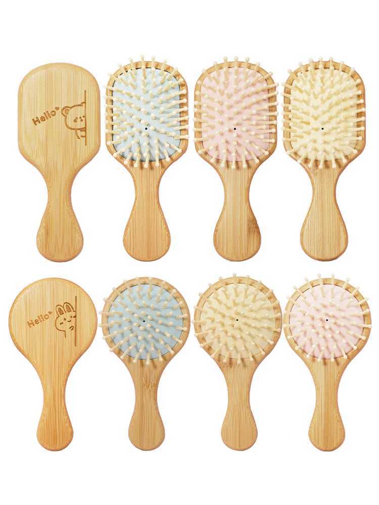 Cute cat hair brush natural wooden anti-static and chamfering brush hair scalp massage comb air cushion childrens styling tool W240813