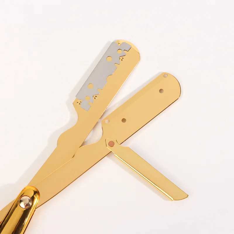 Electroplated Gold Razor Manual Folding Shaver Straight Edge Shaving ABS Handle Beard Trimmer Barber Shop Facial Cleaning ToolsM240814