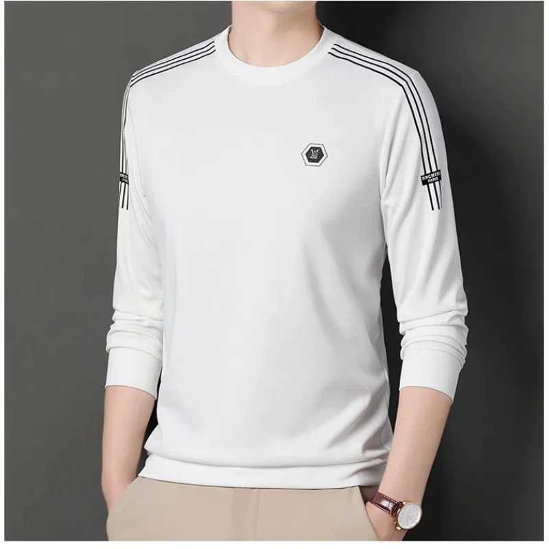 Fashion Male Clothes New Basic Striped Long Sleeve T-Shirt Spring Autumn Men Solid Versatile O-Neck Business Casual Loose TopsM240814
