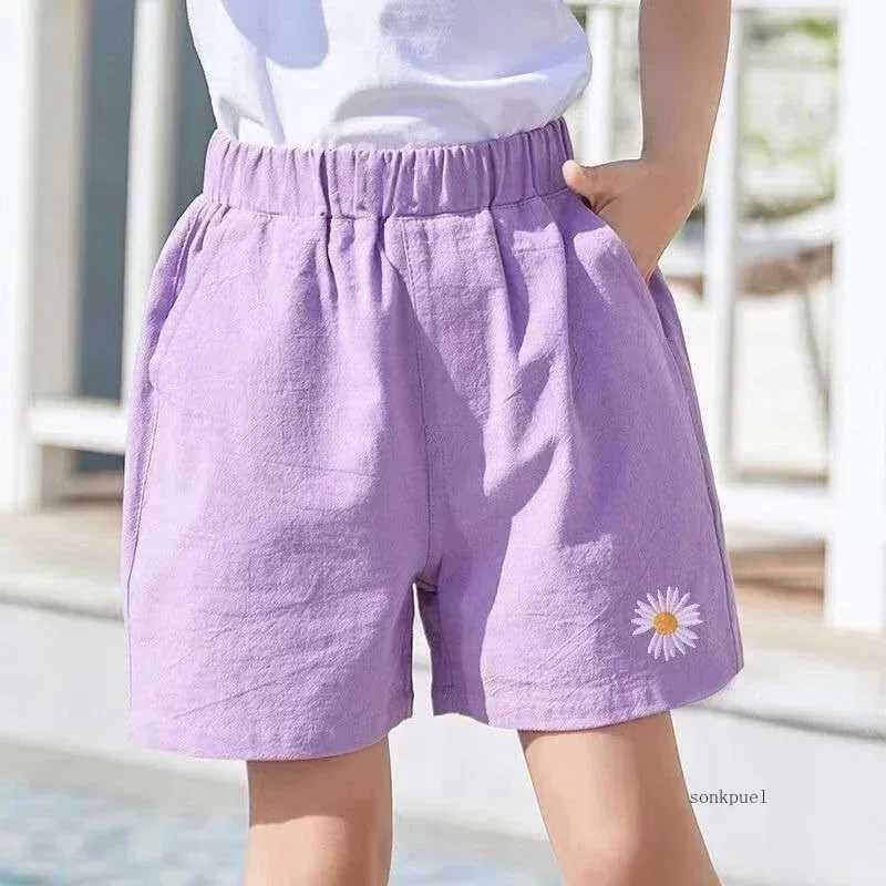 Childrens Pnats 2024 Summer New Girls Shorts Baby Thin Flower Shorts Trouser Childrens Korean Casual Clothing 2-12 Years W240813