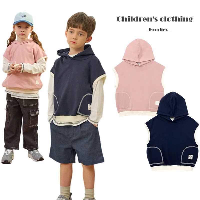 2024 New Childrens Sleeveless Hoodie Spring Autumn Cotton PS Boys Sweatshirt Pullover Top Baby Girls T-shirt Kids ClothesY240814