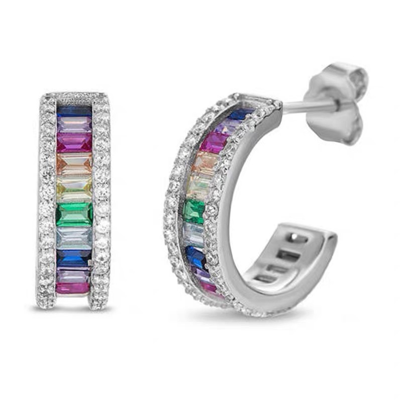 Gorgeous Sparkling Stud Earrings Laides Jewellery 925 Sterling Silver Colorful 5A Cubic Zircon CZ Diamond High Quality Party Women OL Wedding Earring 