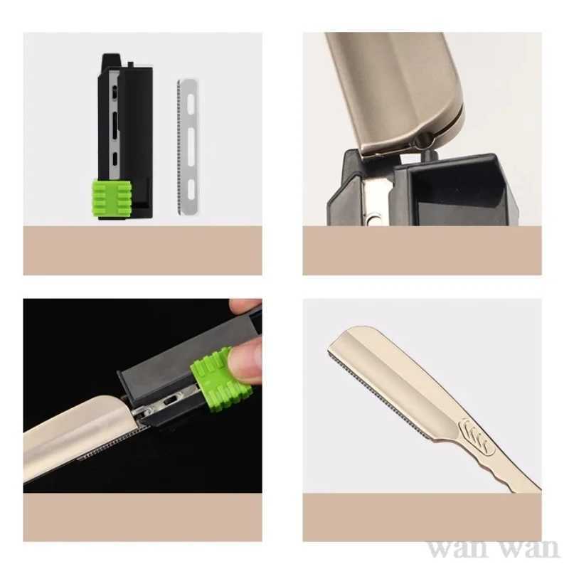 Zinc Alloy Shaver Holder ABS Handle Manual Folding Razor Japanese Feather Blade Beard Trimmer Barber Shop Beard Trimming ToolsM240814