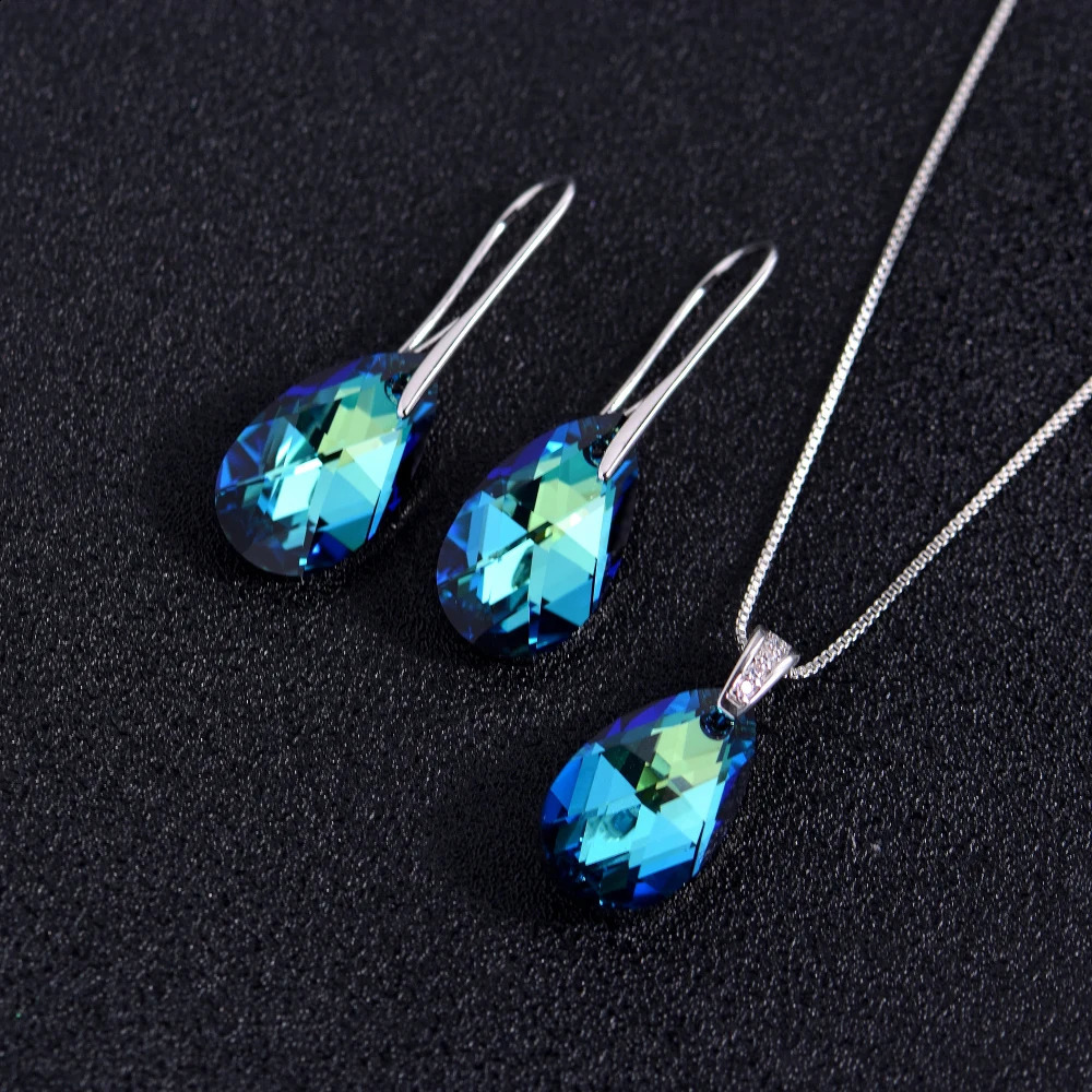 Classic silver Korean pear shaped pendant earrings original crystal from Austria womens large pendant 240810