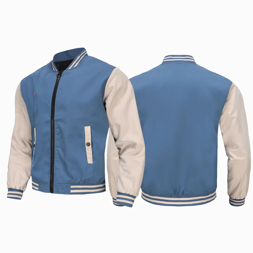 Mens Spring and Autumn Stand up Collar Fashion Casual Coat Large Youth Street High Quality Contrast Baseball Jacket 240712