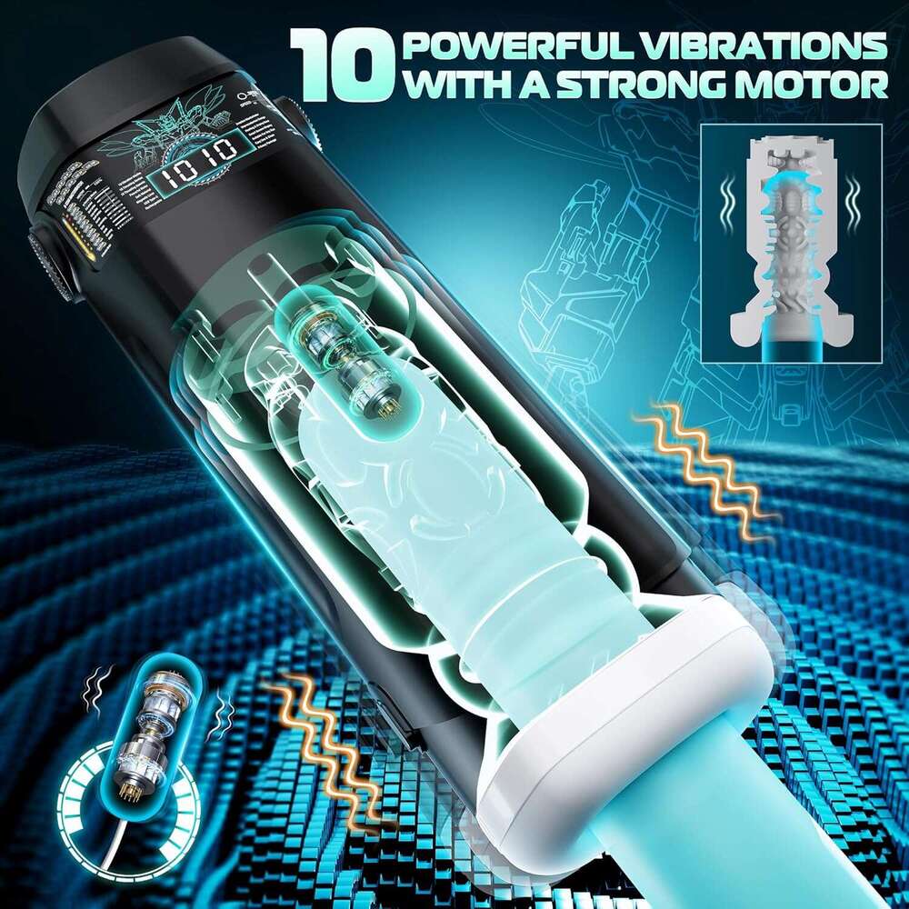 Men's Sex Toys Men's Utensils - Adult Toys Men's Pump, 10 Vibrations and 10 Push Speeds, with Heating and Drying Base, LCD Display Scre