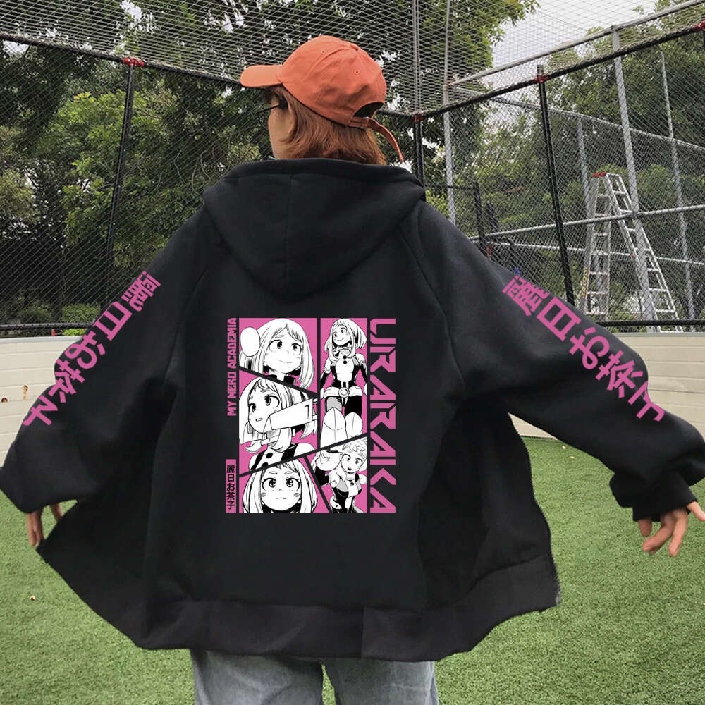 Hero My Academia Anime Women Hoodie Uraraka Ochako Print Plus Size Sweatshirt With Zipper Female Warm Zip Up Jacket