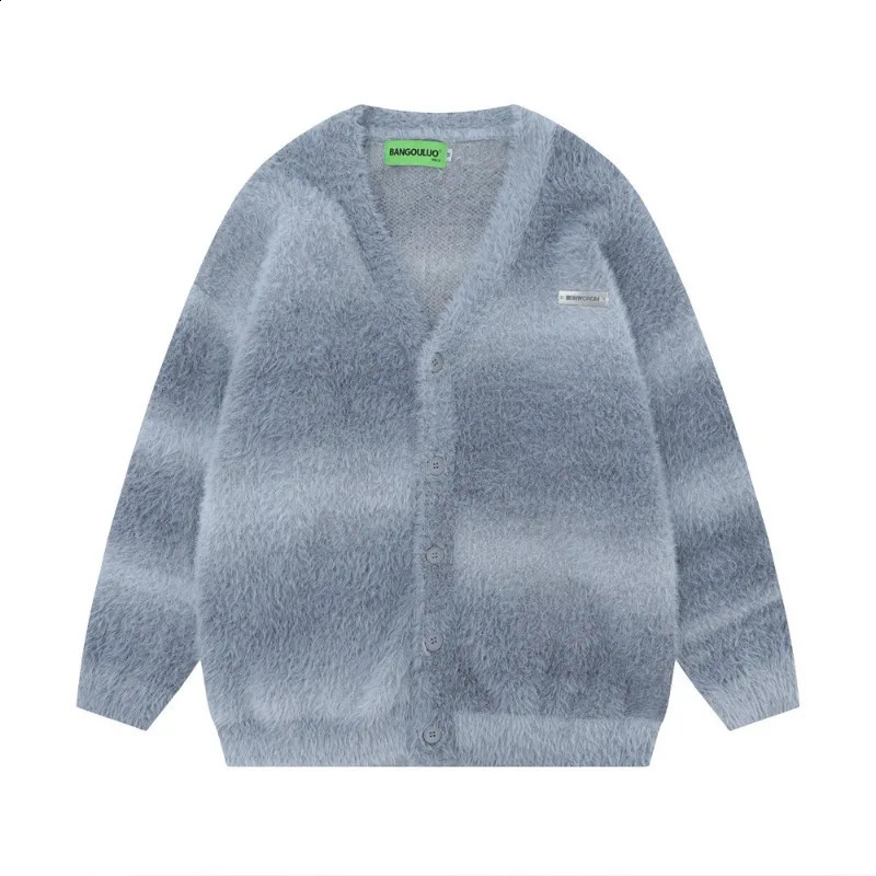 Autumn and Winter Striped Plush Thickened Mens Cardigan Vneck Fashionable Casual Loose Sweater Couple Streetwear Knit 240813 - view 4