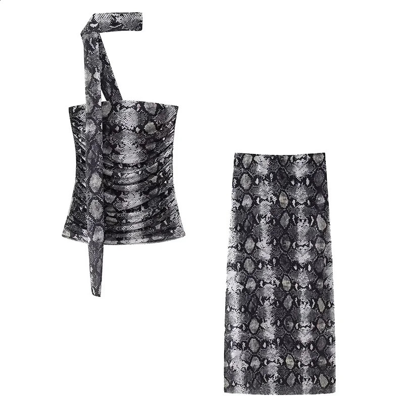 Willshela Women Fashion 2 Piece Set Tulle Leopard Pleated Tops Vintage High Waist Midi Skirt Female Chic Lady Skirts y240813