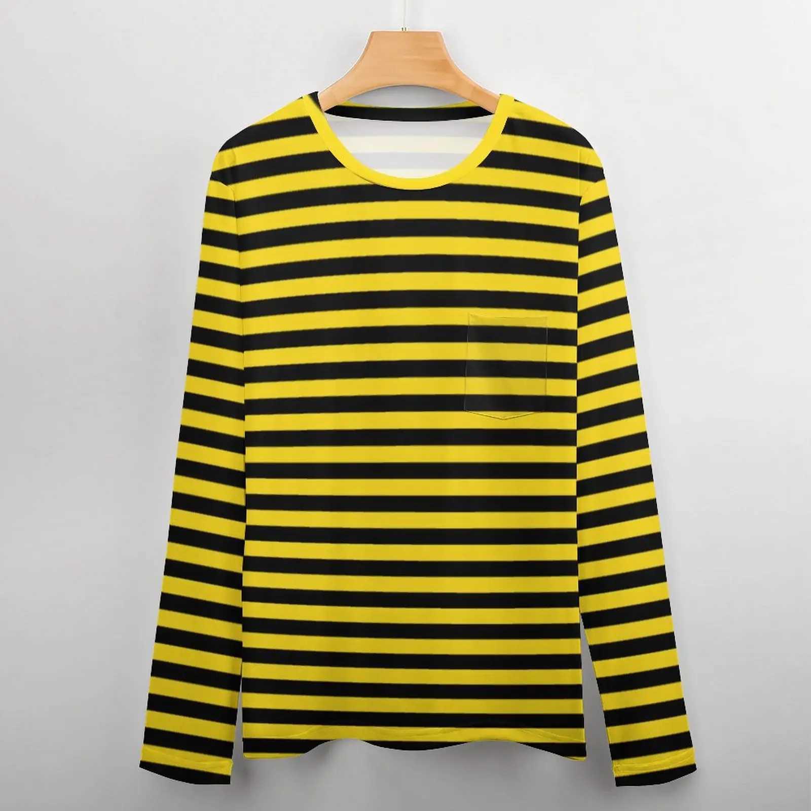 Bumble Bees T-Shirt Man Yellow And Black Stripes Kawaii T Shirts Autumn Novelty Tee Shirt Long Sleeve Pattern Plus Size TopsM240814