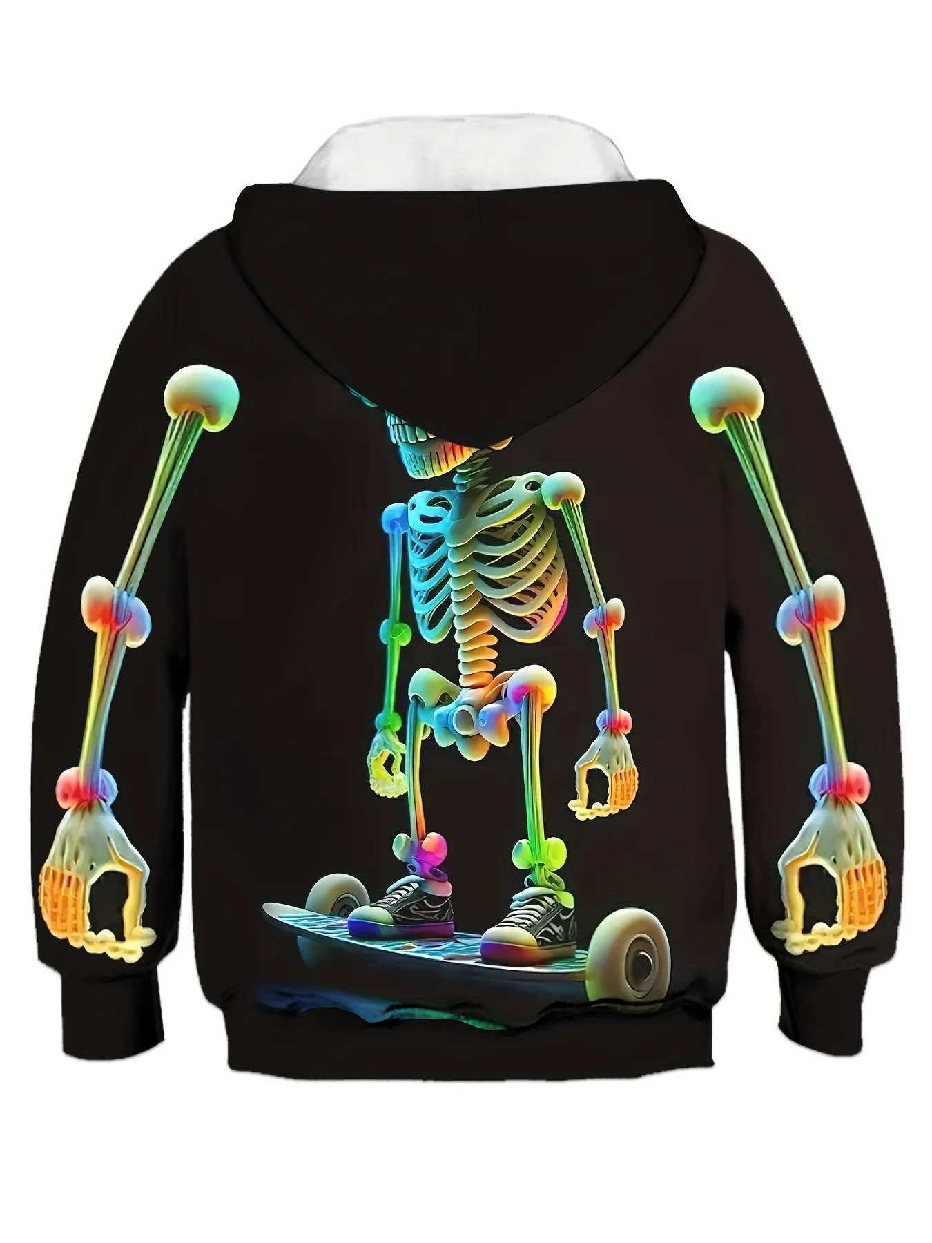 Halloween Skeleton Print Boys Casual Long Sleeve Hoodies Boys Sweatshirt for Spring Fall Boys Hoodie Childrens Boys ClothingY240814