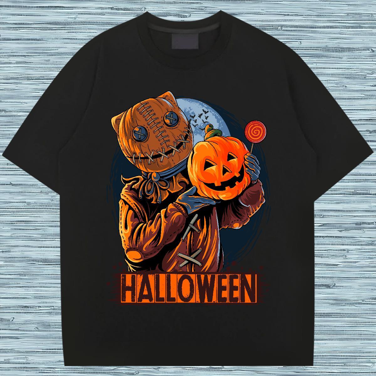 Comfortable T-Shirts for Men Halloween Round Neck Short Sleeve Spring Summer White Plus Size 230g 100% Cotton Men Tops Tees Fashion New Clothes
