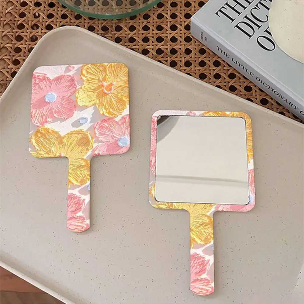 Cute handheld makeup mirror square flower makeup mirror ideal creative square mirror womens mirror W240813