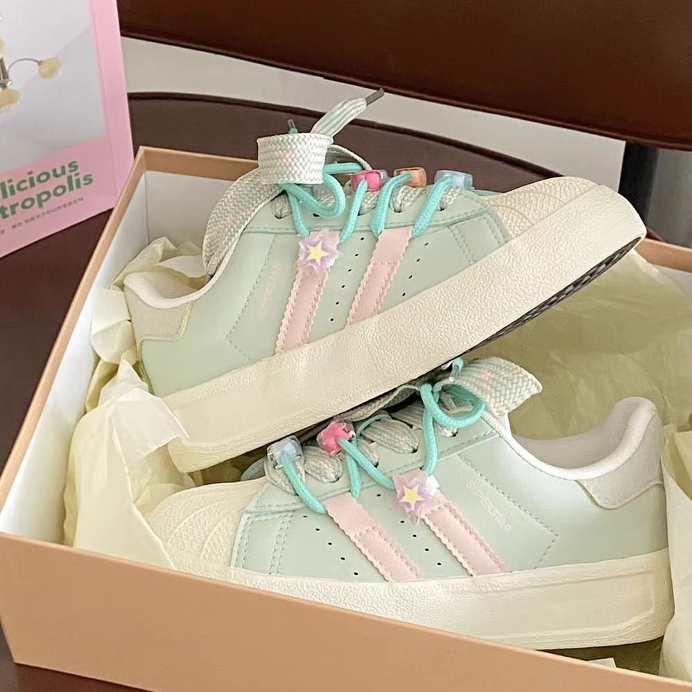 Dopamine color shell head thick soled board shoes women 2024 summer new student small white shoes