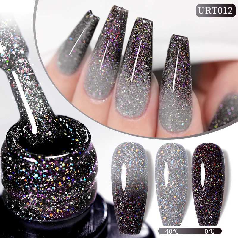 UR SUGAR 7.5ml Thermal Laser Glitter Gel Semi Permanent Soak Off UV Gel Temperature Color Change Sequins Nail Art VarnishM240814