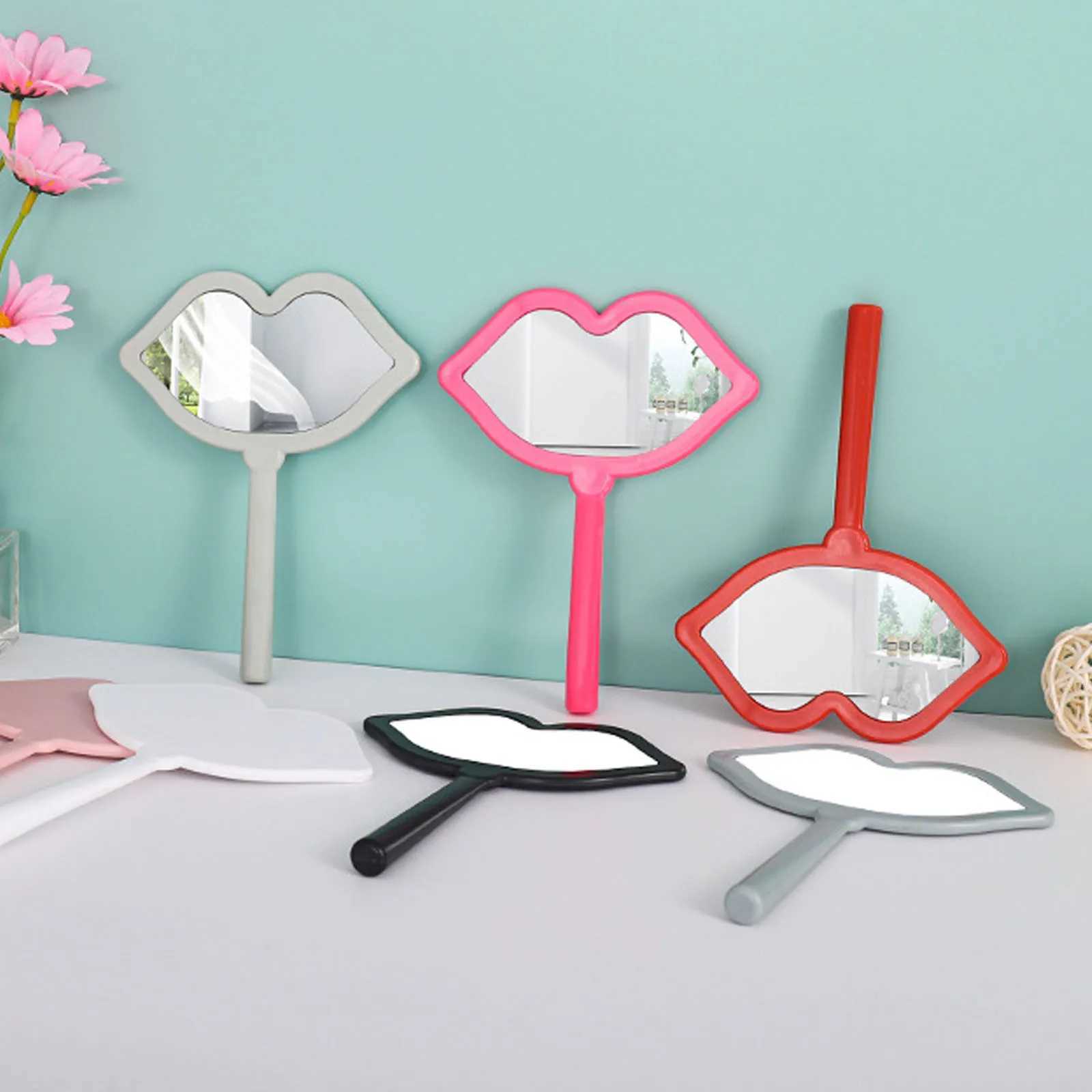 Lip shaped makeup mirror portable handheld mirror lip shaped makeup mirror spa salon compact mirror womens makeup mirror W240813