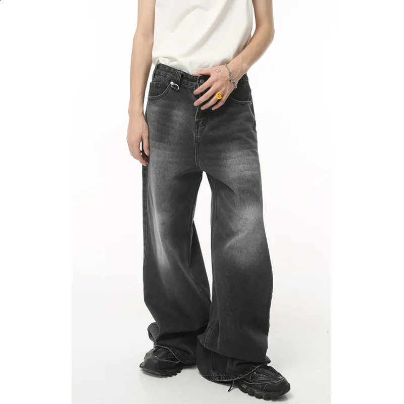 Retro mens denim pants spring And summer street wide leg loose denim pants fashionable ripped straight leg pants S-XL 240821