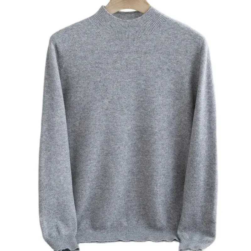 Mens 100% Pure Merino Wool Sweater Winter Casual Half Turtle Neck Long Sleeve Fashion Knitted Sweater Pulling Hot JumperW240729