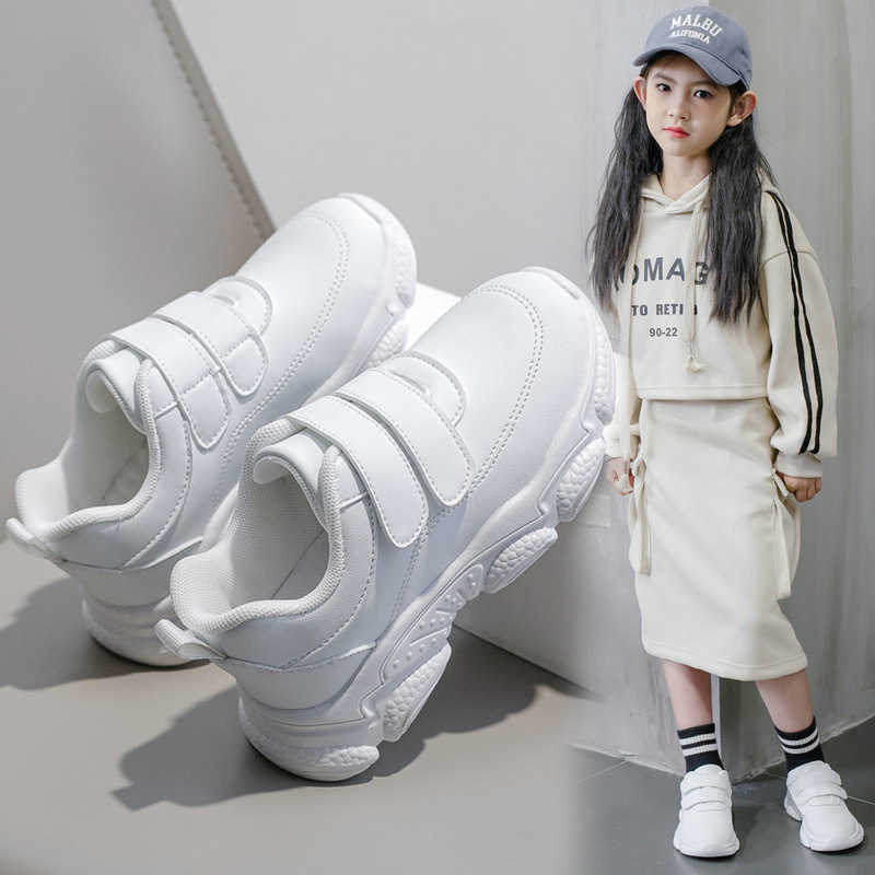 Sneakers Childrens sports shoes girls white shoes spring 2024 new item. Middle and large childrens soft soled white elementary school students perform